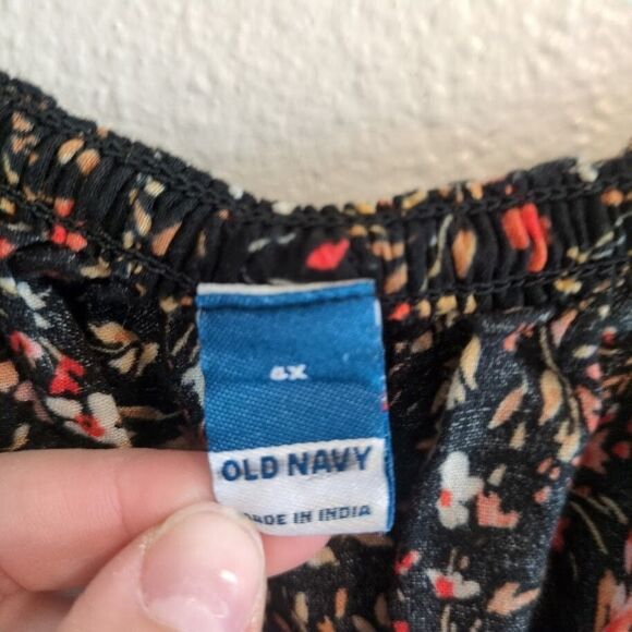 Old Navy Womens Top 4X Black Floral Smocked Cotton Blend Peasant Blouse - Picture 2 of 8